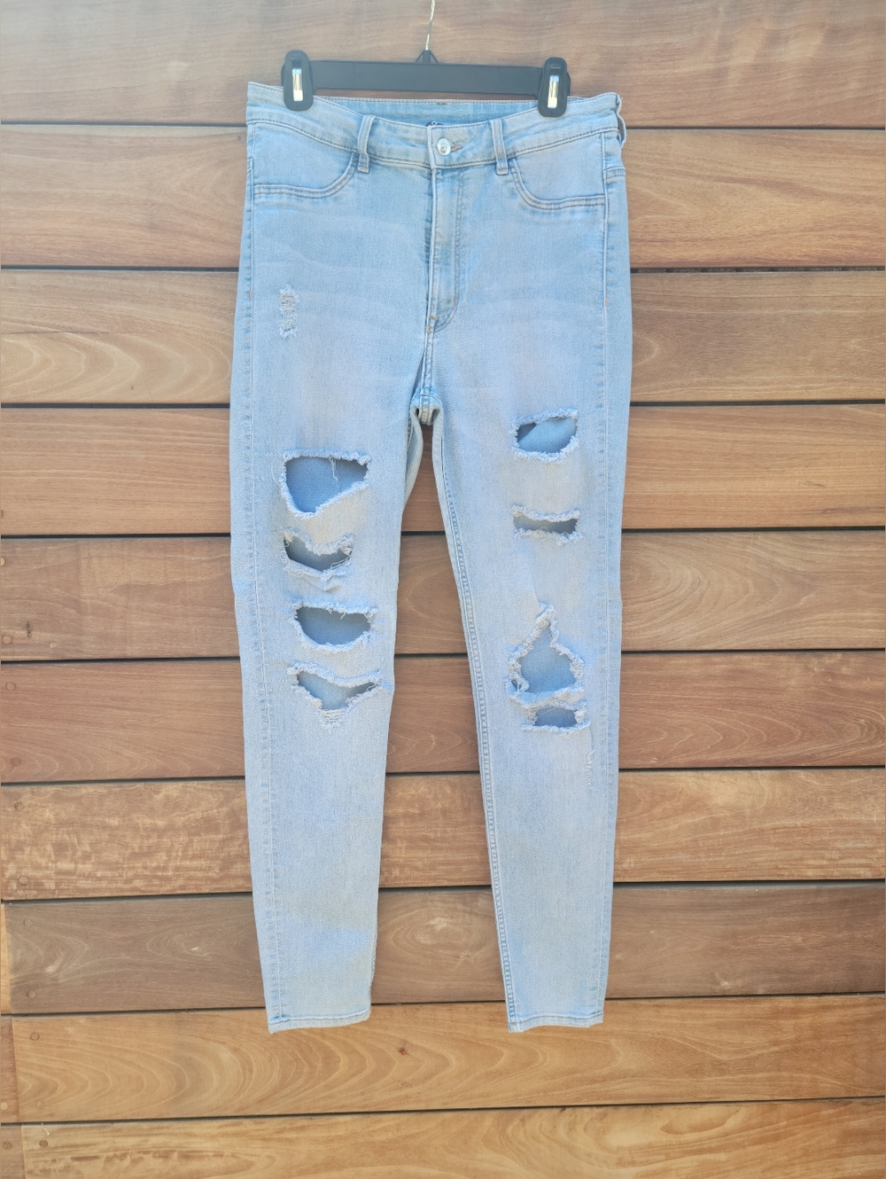 H&M Divided Highly Distressed Skinny Light Wash Women's Jeans High‎ Rise Size 12